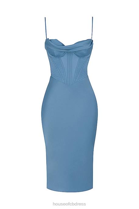 House of CB Myrna Aegean Blue Corset Midi Dress Clothing 4H6N558