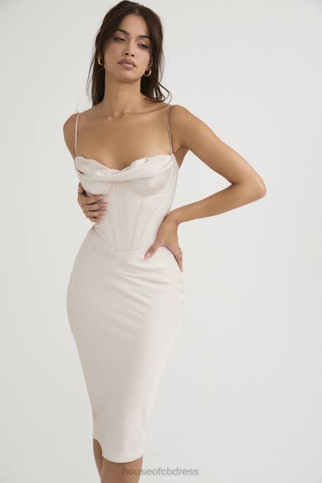House of CB Myrna Crystal Satin Corset Midi Dress Clothing 4H6N465