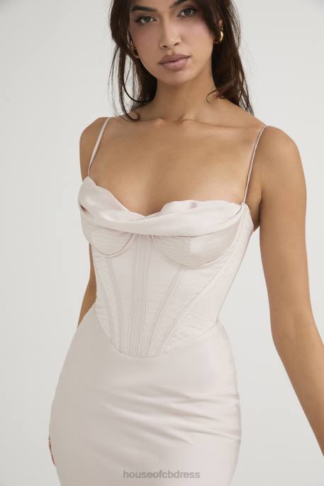 House of CB Myrna Crystal Satin Corset Midi Dress Clothing 4H6N465