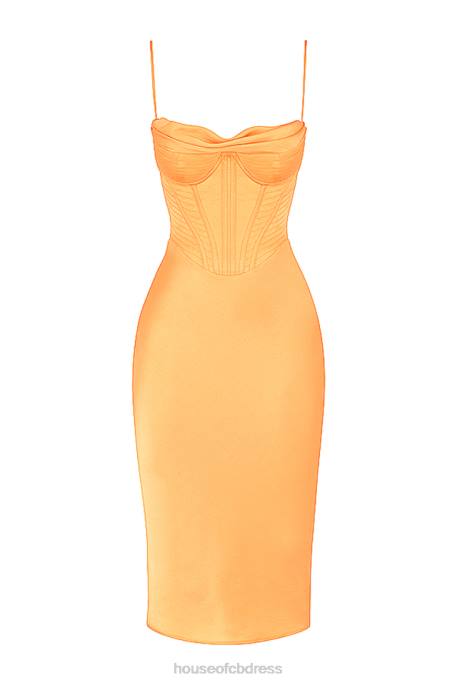 House of CB Myrna Tangerine Satin Corset Midi Dress Clothing 4H6N537