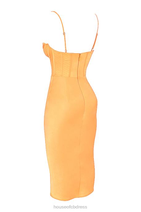House of CB Myrna Tangerine Satin Corset Midi Dress Clothing 4H6N537