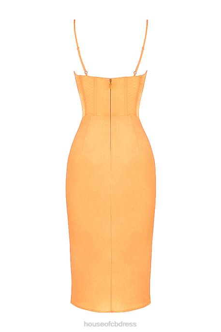 House of CB Myrna Tangerine Satin Corset Midi Dress Clothing 4H6N537