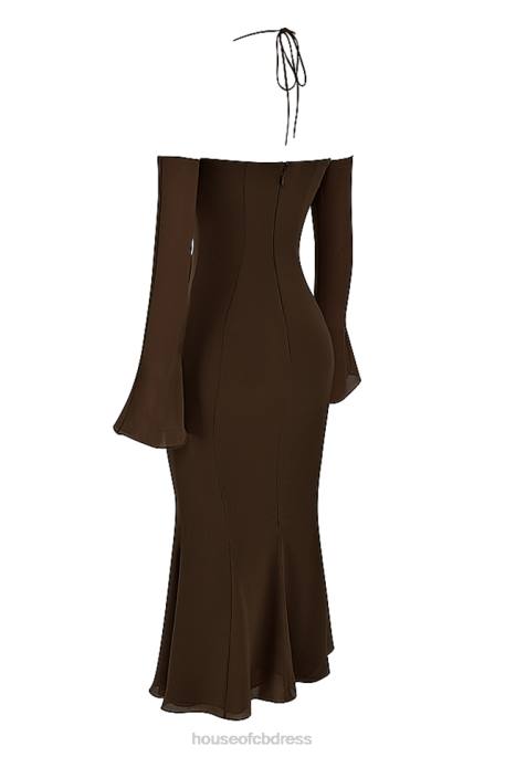 House of CB Naomi Espresso Halter Midi Dress Clothing 4H6N409
