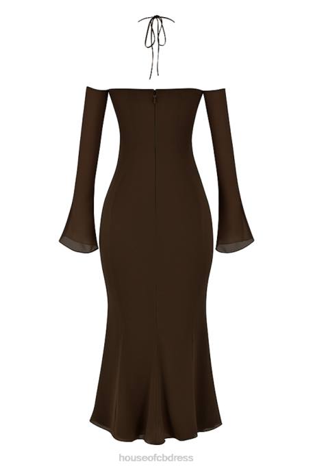 House of CB Naomi Espresso Halter Midi Dress Clothing 4H6N409