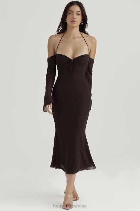 House of CB Naomi Espresso Halter Midi Dress Clothing 4H6N409