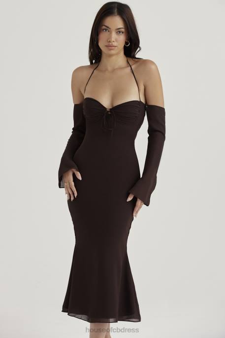 House of CB Naomi Espresso Halter Midi Dress Clothing 4H6N409
