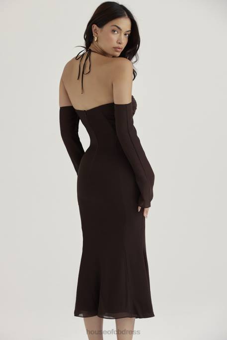 House of CB Naomi Espresso Halter Midi Dress Clothing 4H6N409