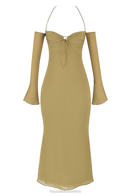 House of CB Naomi Olive Halter Midi Dress Clothing 4H6N455