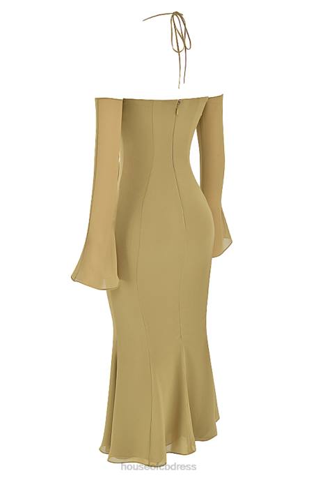 House of CB Naomi Olive Halter Midi Dress Clothing 4H6N455
