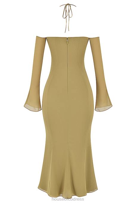 House of CB Naomi Olive Halter Midi Dress Clothing 4H6N455