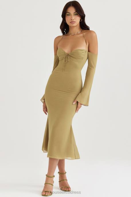 House of CB Naomi Olive Halter Midi Dress Clothing 4H6N455