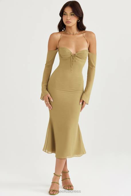 House of CB Naomi Olive Halter Midi Dress Clothing 4H6N455
