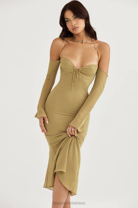 House of CB Naomi Olive Halter Midi Dress Clothing 4H6N455