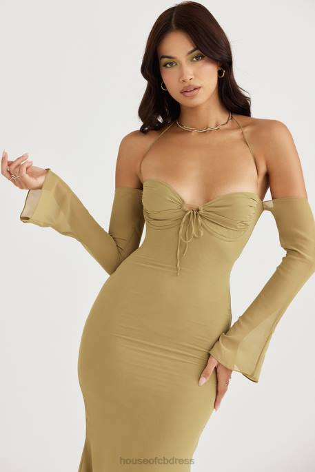 House of CB Naomi Olive Halter Midi Dress Clothing 4H6N455