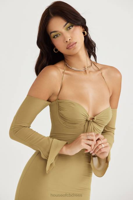 House of CB Naomi Olive Halter Midi Dress Clothing 4H6N455