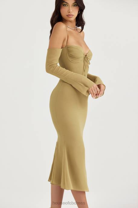 House of CB Naomi Olive Halter Midi Dress Clothing 4H6N455