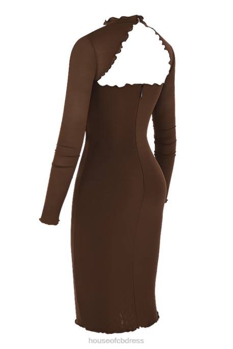 House of CB Natalia Chocolate Power Mesh Tie Front Midi Dress Clothing 4H6N575