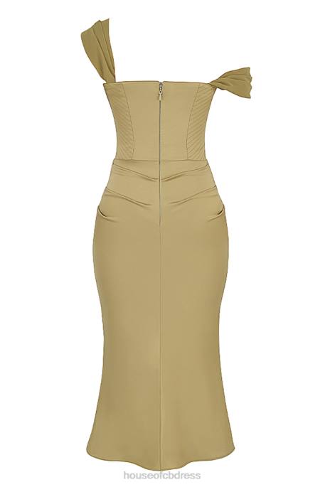 House of CB Natalya Olive Satin Corset Midi Dress Clothing 4H6N459
