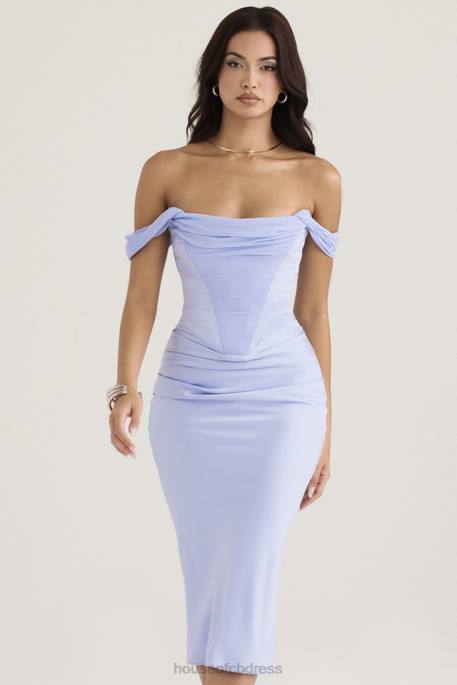 House of CB Natalya Sky Satin Corset Midi Dress Clothing 4H6N449