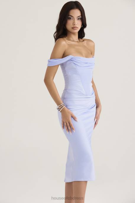 House of CB Natalya Sky Satin Corset Midi Dress Clothing 4H6N449