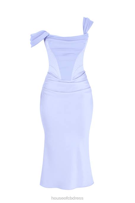 House of CB Natalya Sky Satin Corset Midi Dress Clothing 4H6N449