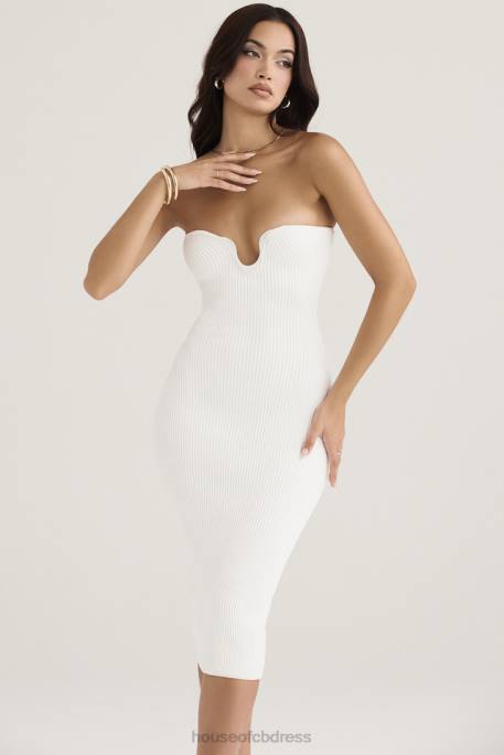 House of CB Oriana White Ribbed Knit Strapless Midi Dress Clothing 4H6N444