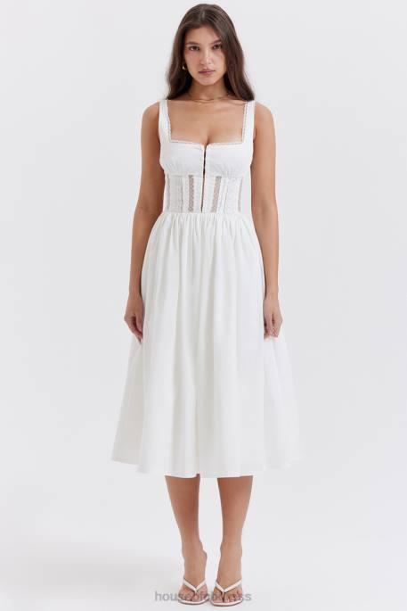 House of CB Perle White Lace Trim Midi Dress Clothing 4H6N266