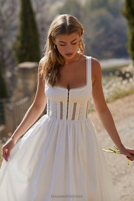House of CB Perle White Lace Trim Midi Dress Clothing 4H6N266