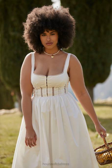 House of CB Perle White Lace Trim Midi Dress Clothing 4H6N266