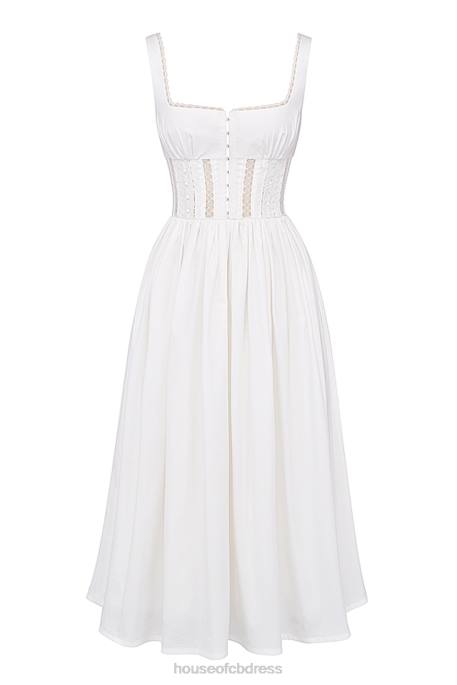 House of CB Perle White Lace Trim Midi Dress Clothing 4H6N266