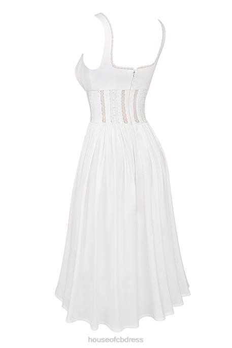 House of CB Perle White Lace Trim Midi Dress Clothing 4H6N266