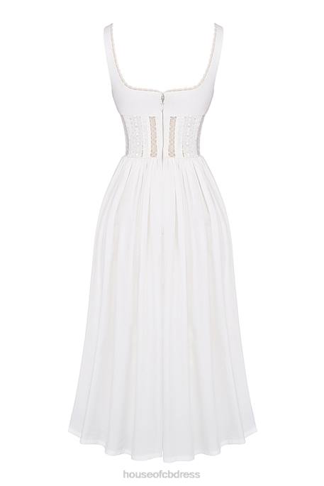 House of CB Perle White Lace Trim Midi Dress Clothing 4H6N266