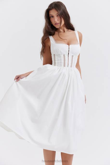 House of CB Perle White Lace Trim Midi Dress Clothing 4H6N266