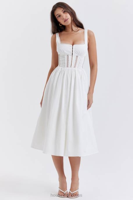 House of CB Perle White Lace Trim Midi Dress Clothing 4H6N266