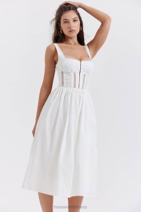 House of CB Perle White Lace Trim Midi Dress Clothing 4H6N266