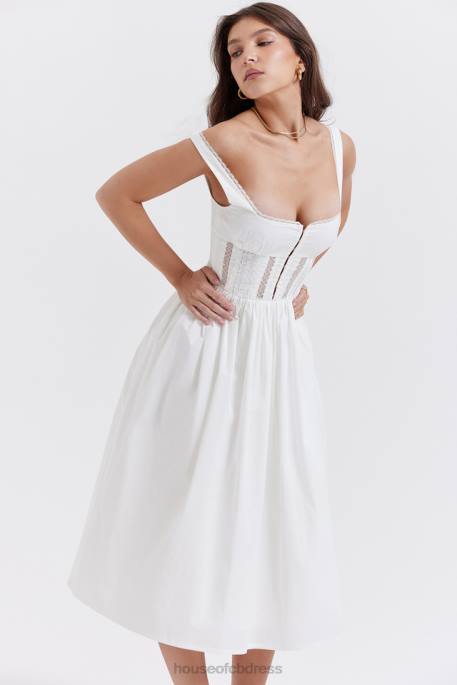 House of CB Perle White Lace Trim Midi Dress Clothing 4H6N266