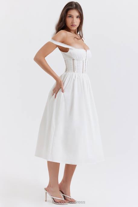 House of CB Perle White Lace Trim Midi Dress Clothing 4H6N266