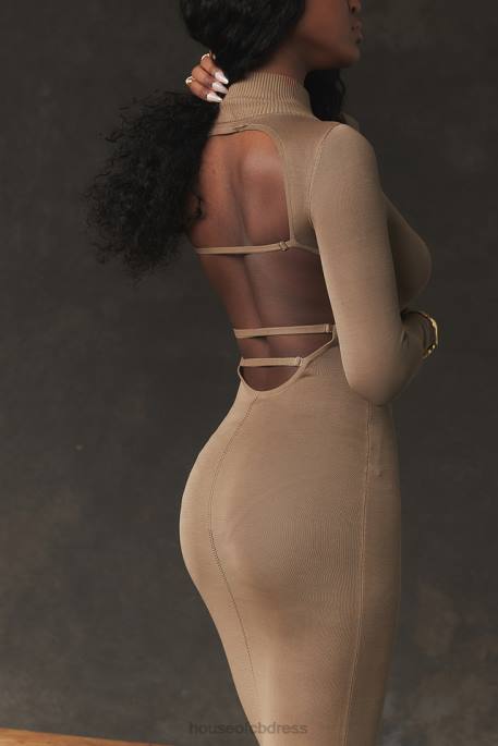 House of CB Roberta Tan Knit Midi Dress Clothing 4H6N169