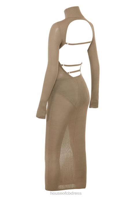 House of CB Roberta Tan Knit Midi Dress Clothing 4H6N169