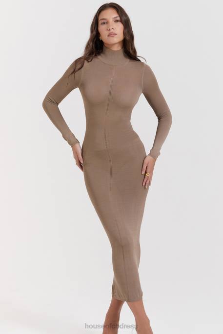 House of CB Roberta Tan Knit Midi Dress Clothing 4H6N169