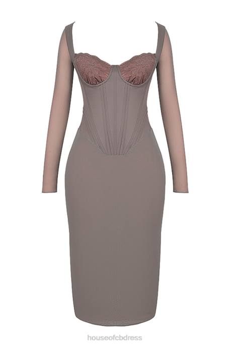 House of CB Safran Mocha Corset Midi Dress Clothing 4H6N118