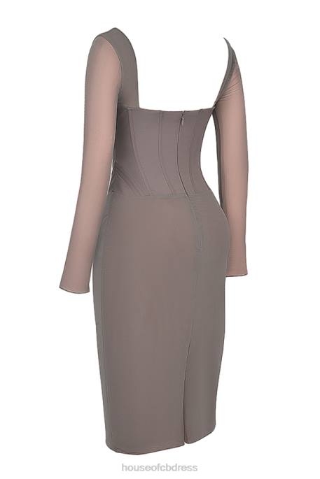 House of CB Safran Mocha Corset Midi Dress Clothing 4H6N118