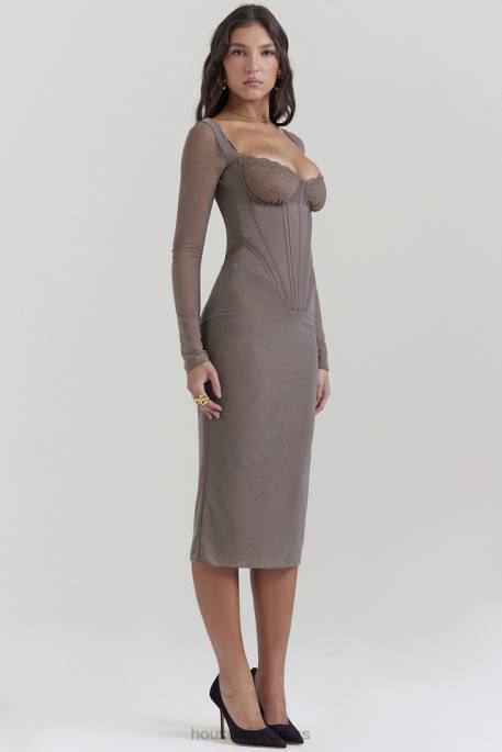House of CB Safran Mocha Corset Midi Dress Clothing 4H6N118