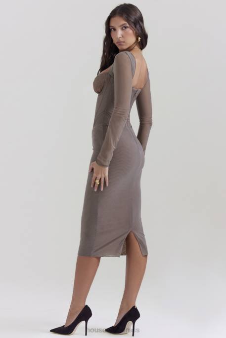 House of CB Safran Mocha Corset Midi Dress Clothing 4H6N118