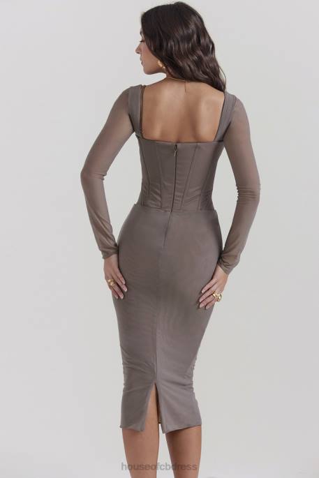 House of CB Safran Mocha Corset Midi Dress Clothing 4H6N118