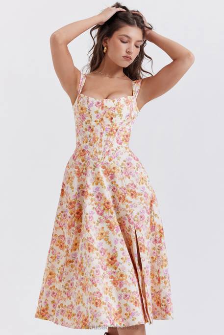 House of CB Saira Ivory Floral Midi Sundress Clothing 4H6N248