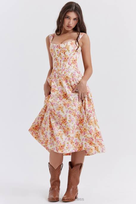 House of CB Saira Ivory Floral Midi Sundress Clothing 4H6N248