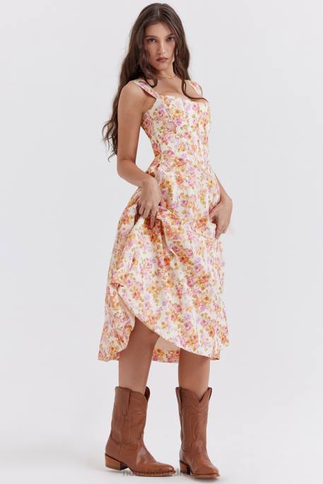 House of CB Saira Ivory Floral Midi Sundress Clothing 4H6N248