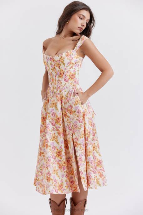 House of CB Saira Ivory Floral Midi Sundress Clothing 4H6N248
