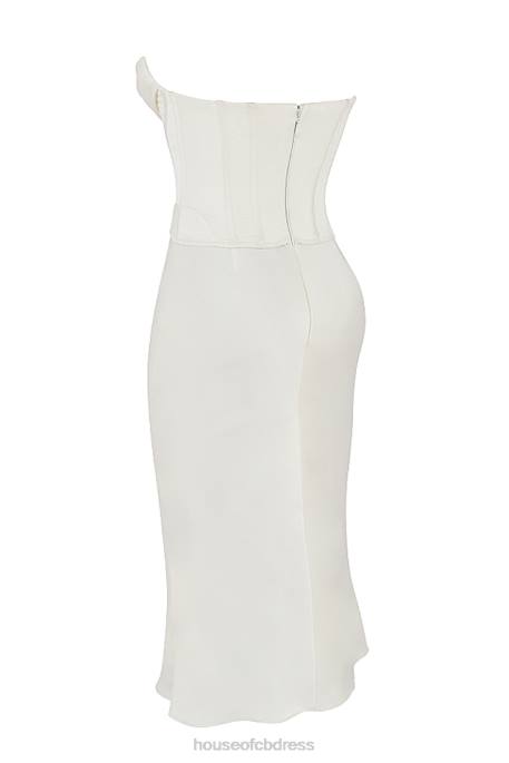 House of CB Sienna Ivory Satin Strapless Corset Midi Dress Clothing 4H6N471